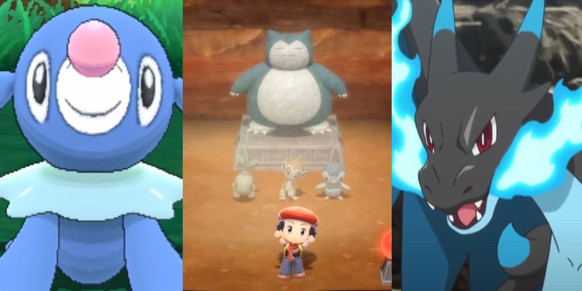 A Popplio in Pokemon Refresh in Sun & Moon; A player in an underground base in Brilliant Diamond & Shining Pearl; Mega Charizard X from the anime