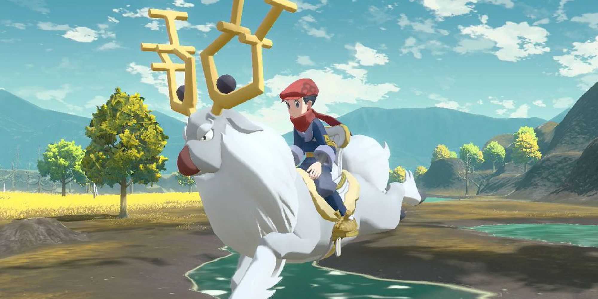 A player riding a Wyrdeer in Pokemon Legends Arceus
