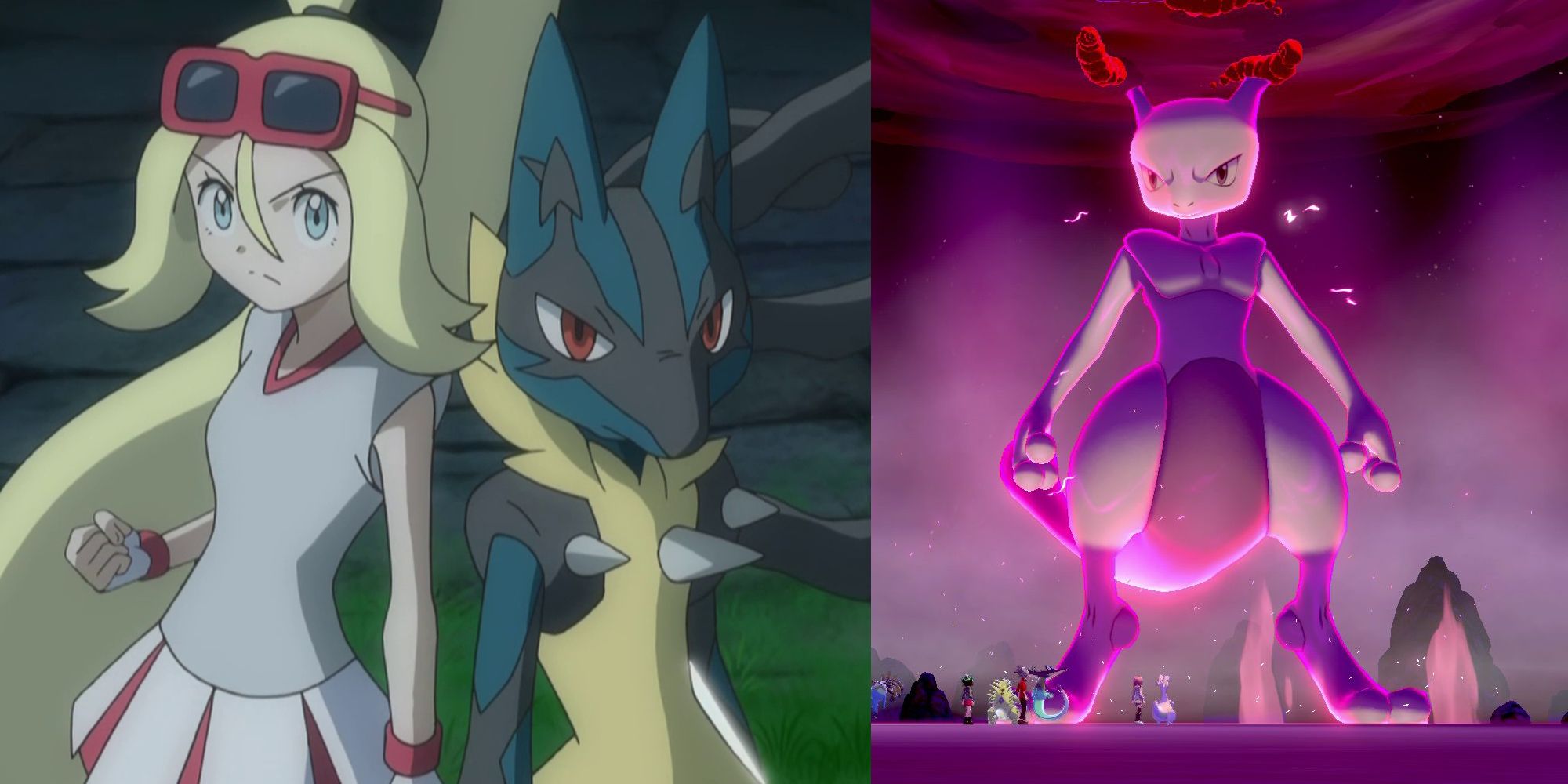 Korrina and her Mega Lucario in the anime; A Dynamaxed Mewtwo in Pokemon Sword & Shield