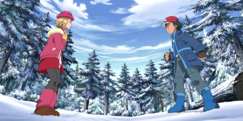 Ash and Serena arguing in the forest