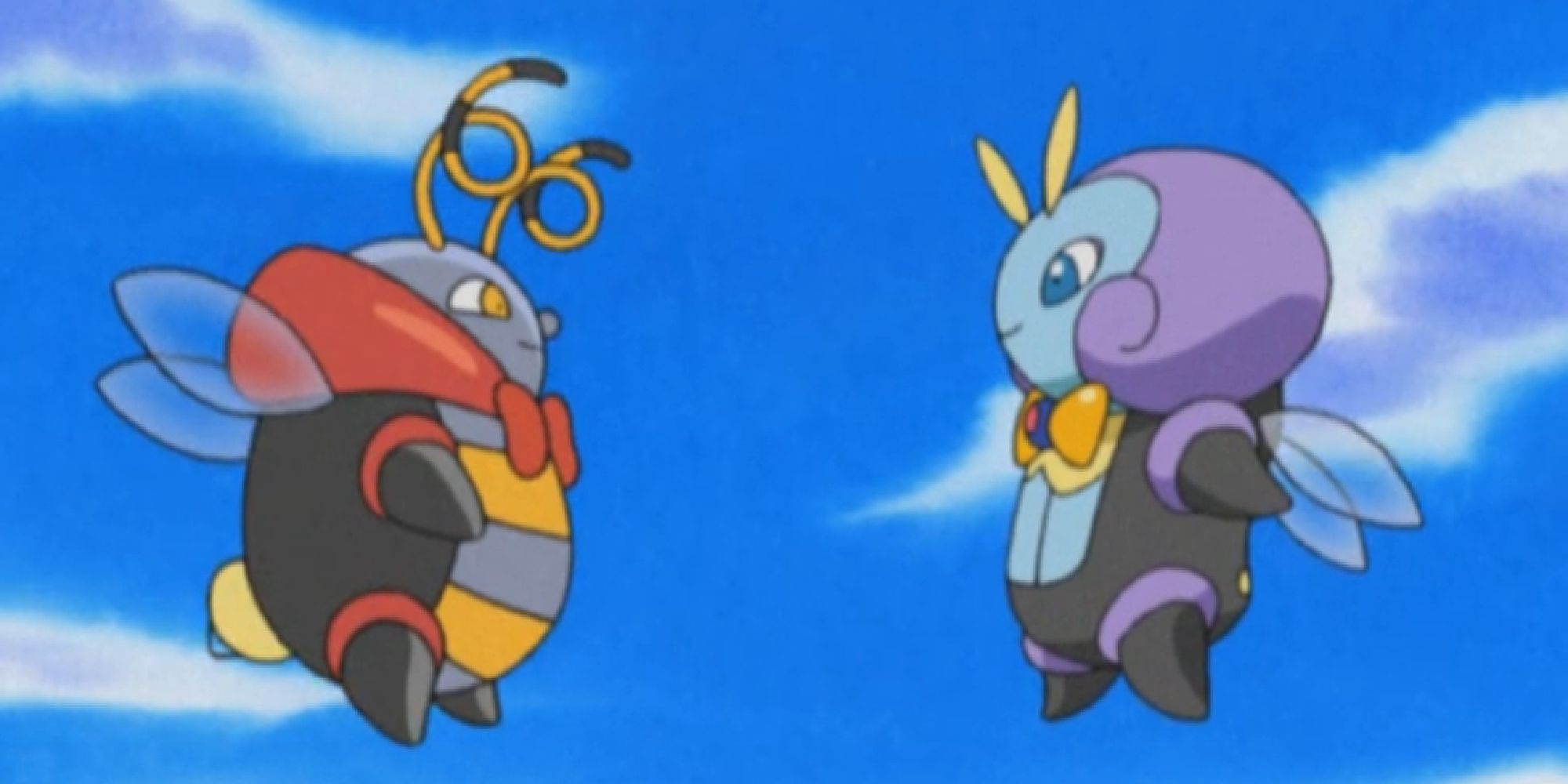 Volbeat and Illumise facing each other in the anime