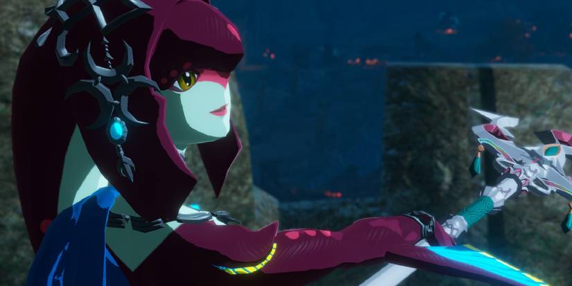 Princess Mipha holding her trident forward in Hyrule Warriors Age of Calamity