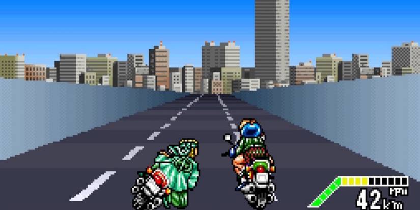 Riding a motorcycle in co-op in River City Girls Zero