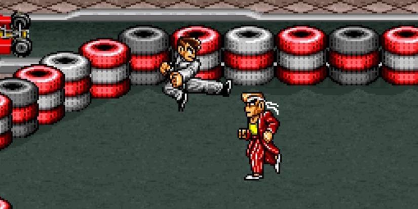 Fighting a boss in River City Girls Zero