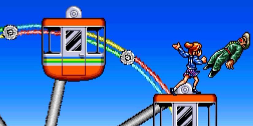 Fighting an enemy on the ferris wheel in River City Girls Zero