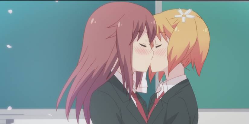 Sakura Trick - The two girls share a kiss.