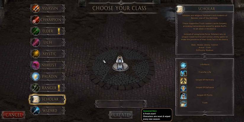 The Scholar class in Arena of Kings