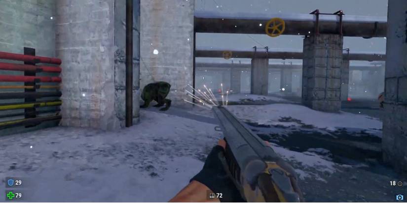 Serious Sam - Siberian Mayhem - Double Barrel Coach Gun - Player shoots shotgun shells at enemy