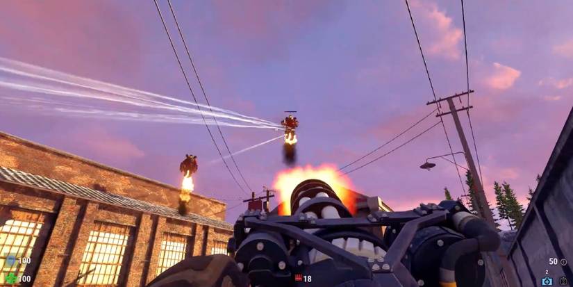 Serious Sam - Siberian Mayhem - Shoot Enemies with Different Weapons - Player uses minigun on enemy