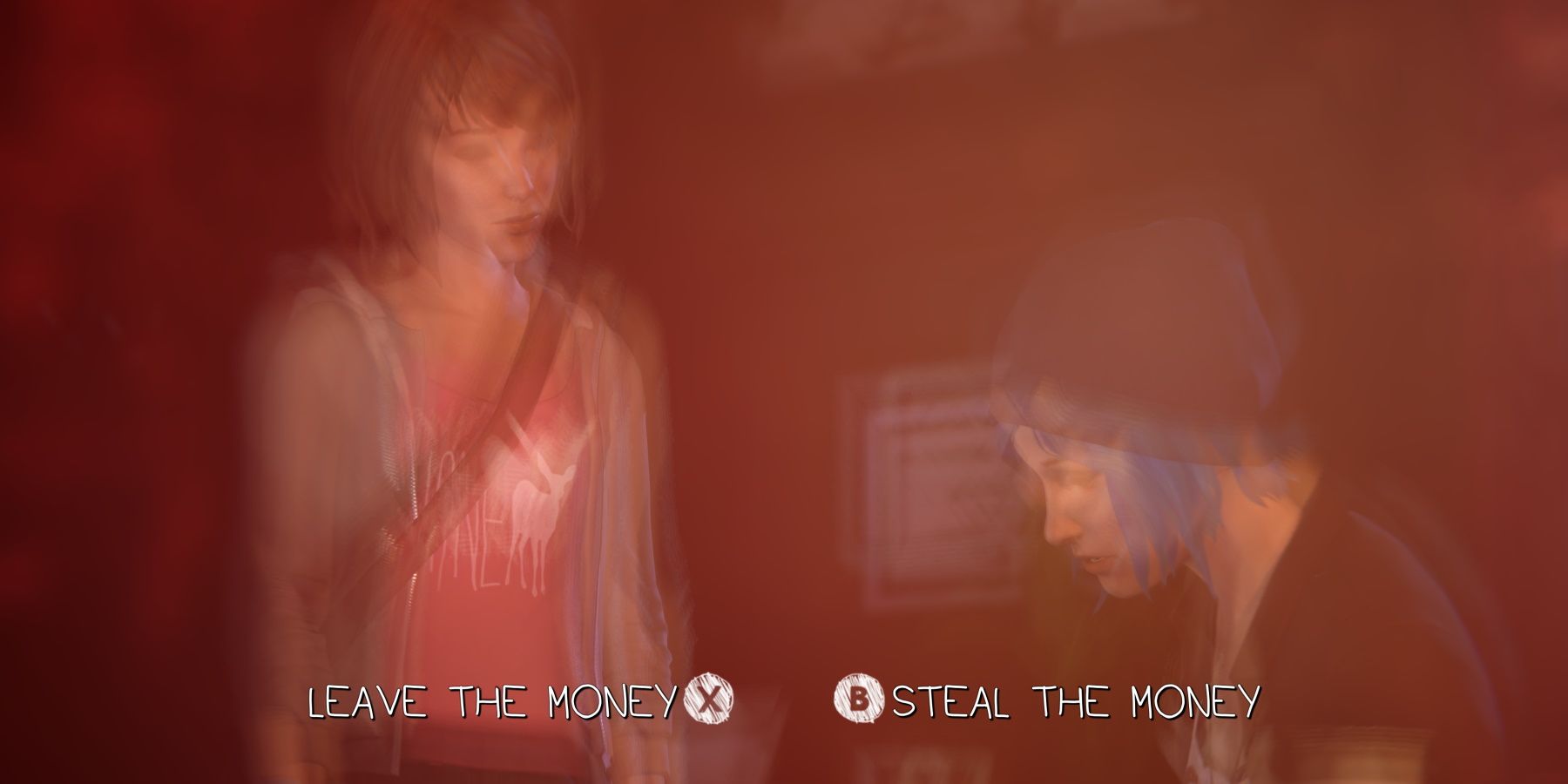 Max deciding between leaving the money or stealing the money in life is strange