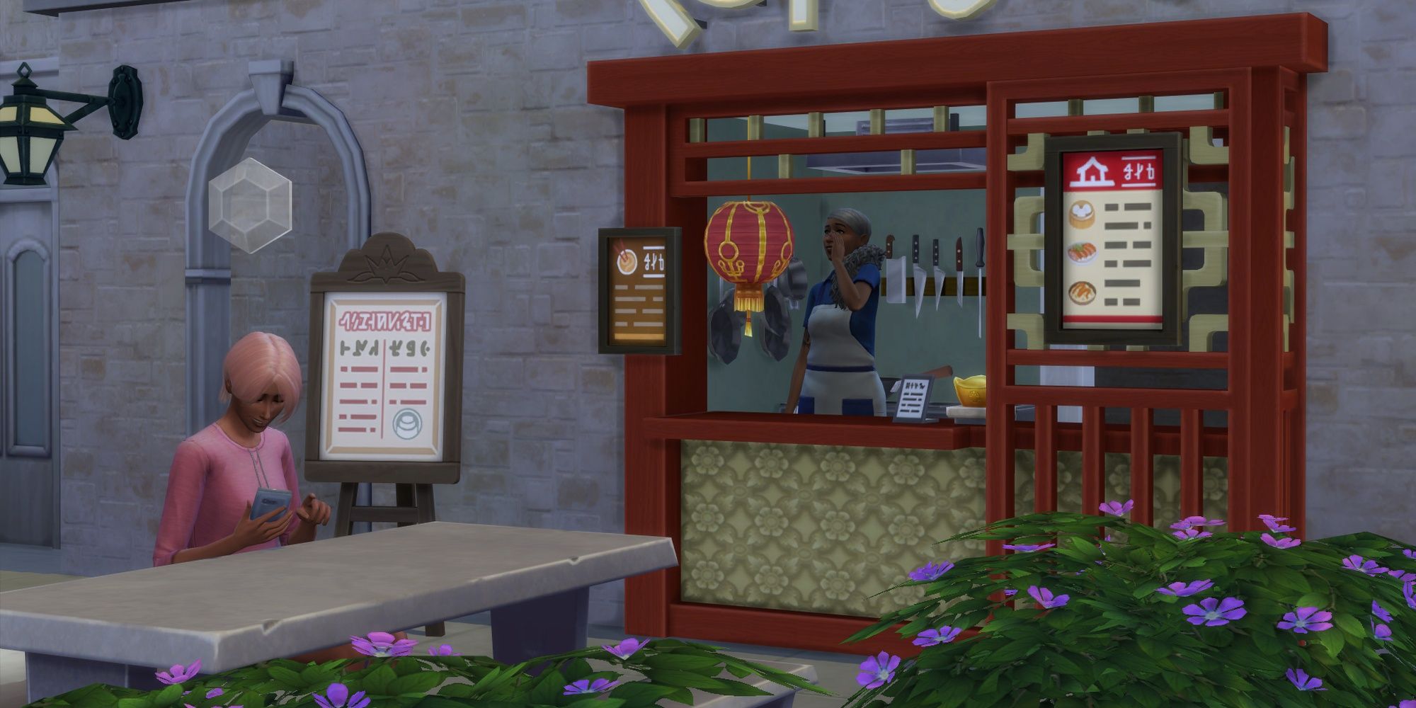 A Tartosa food stall in The Sims 4: My Wedding Stories