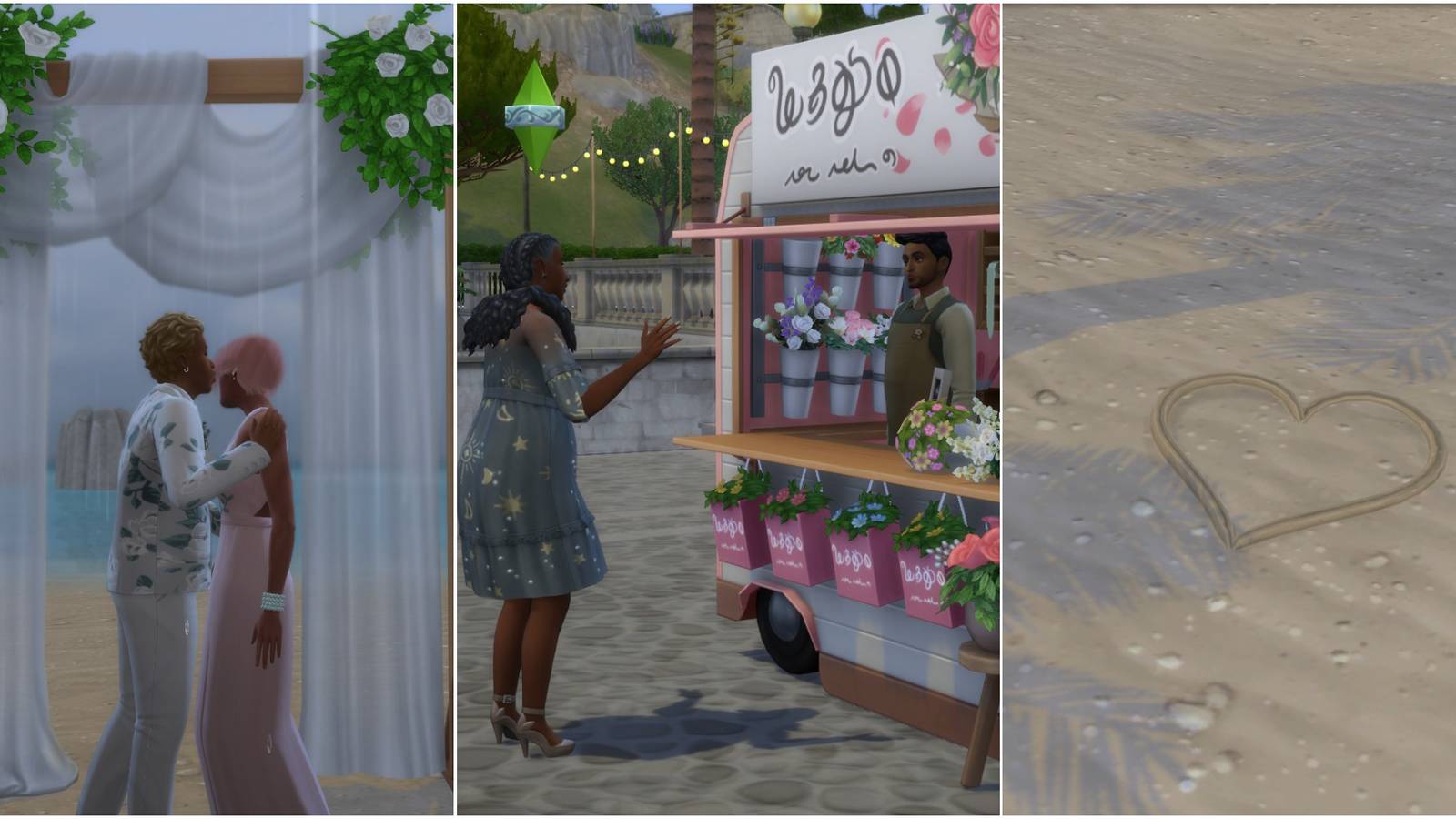 A collage of different things to do in Tartosa from The Sims 4: My Wedding Stories