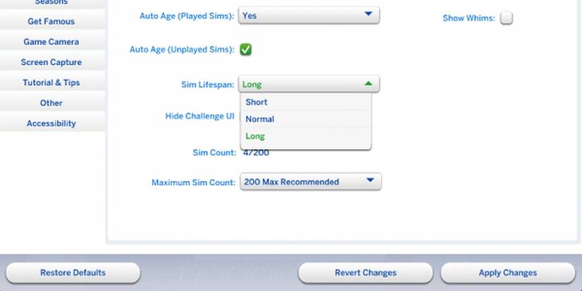 Sims 4 changing lifespan
