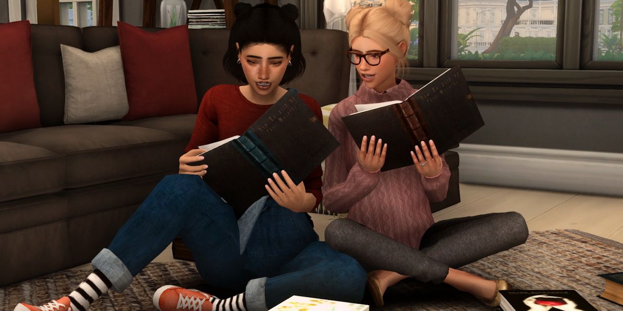 Two sims reading in The Sims 4