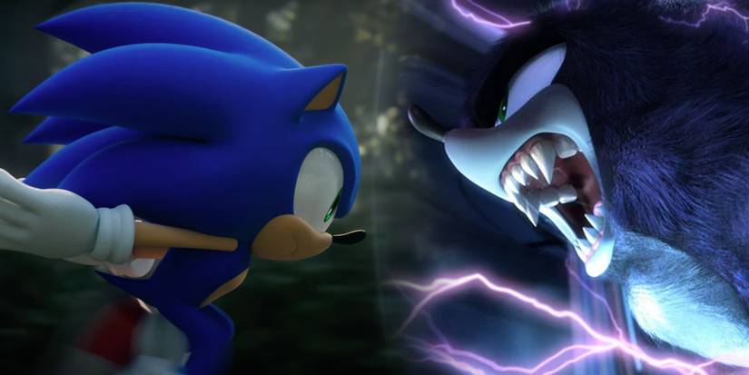 Sonic running toward The Werehog in Sonic Unleashed