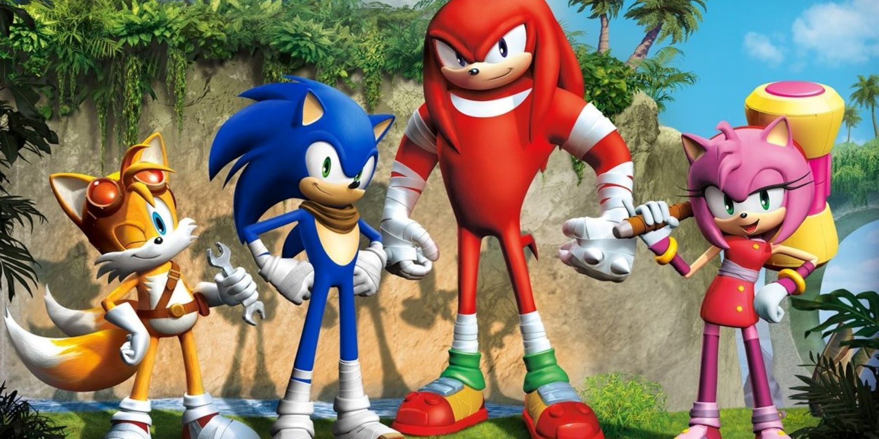 Sonic the Hedgehog's Tails, Sonic, Knuckles, and Amy in their Sonic Boom designs