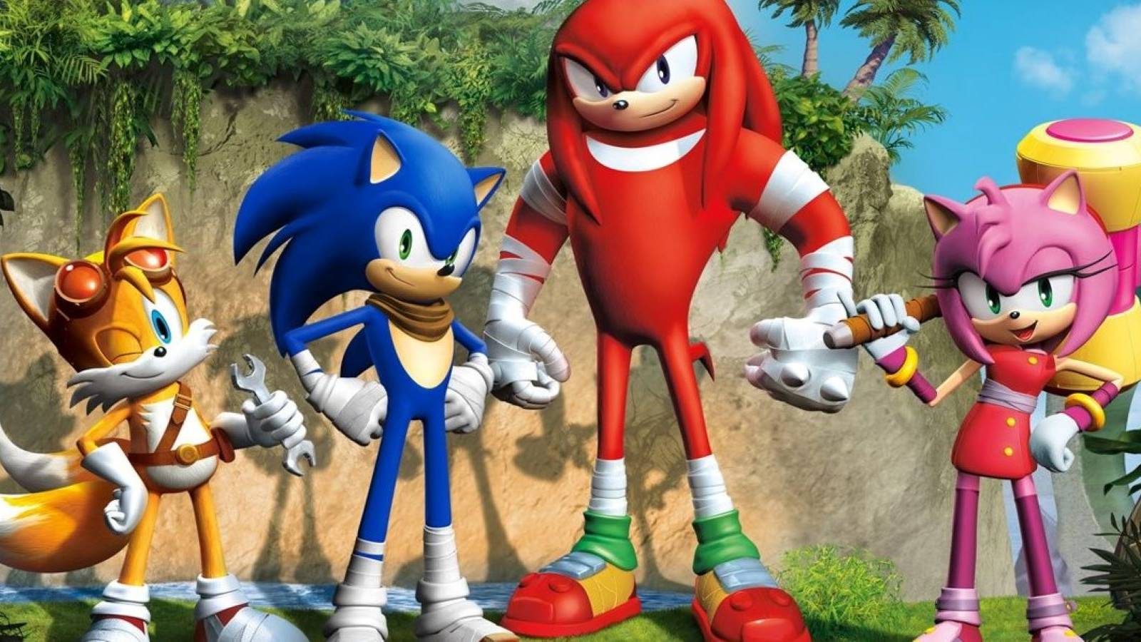 Sonic the Hedgehog's Tails, Sonic, Knuckles, and Amy in their Sonic Boom designs