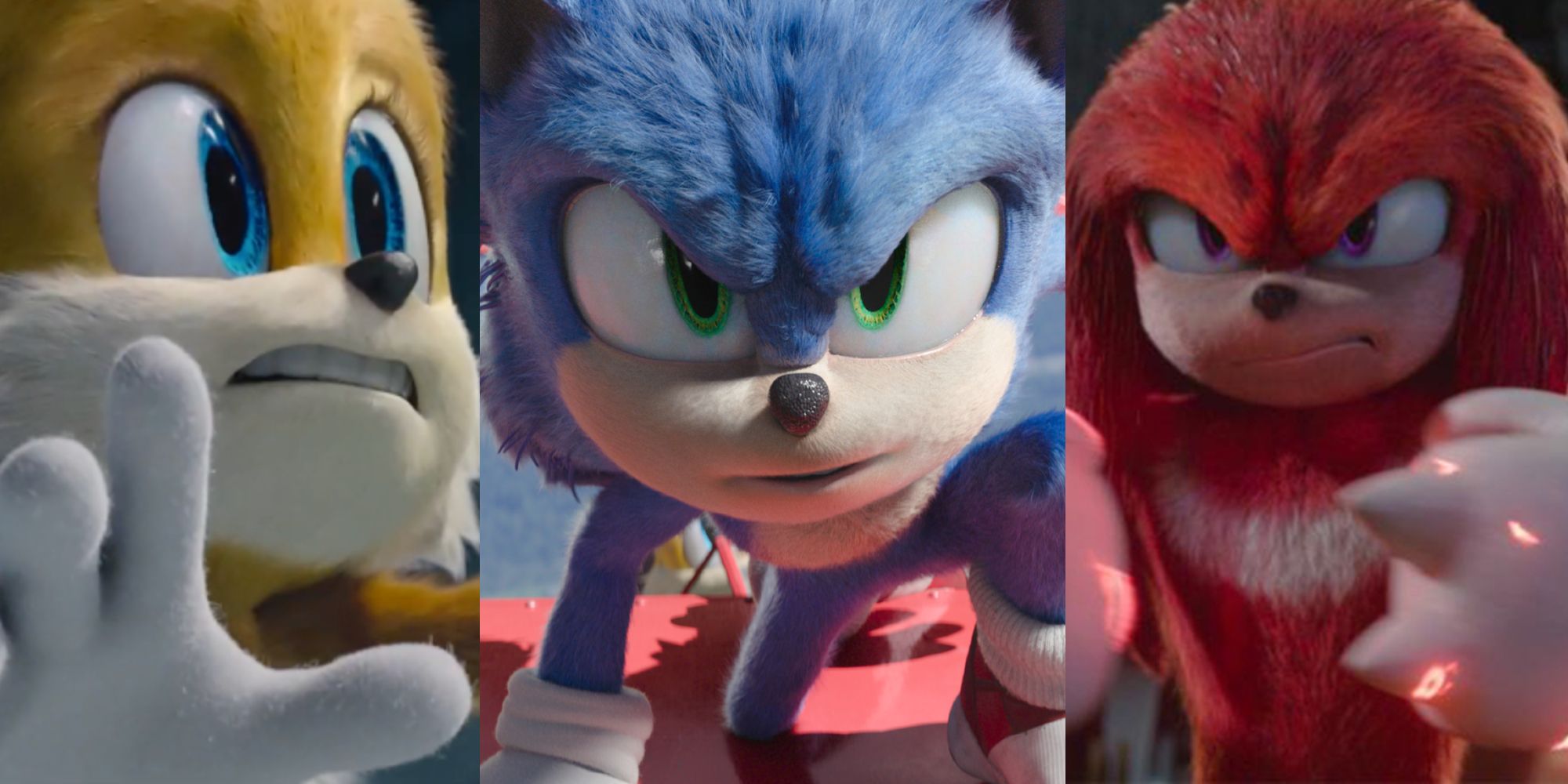 Tails, Sonic, and Knuckles from the Sonic the Hedgehog 2 trailers