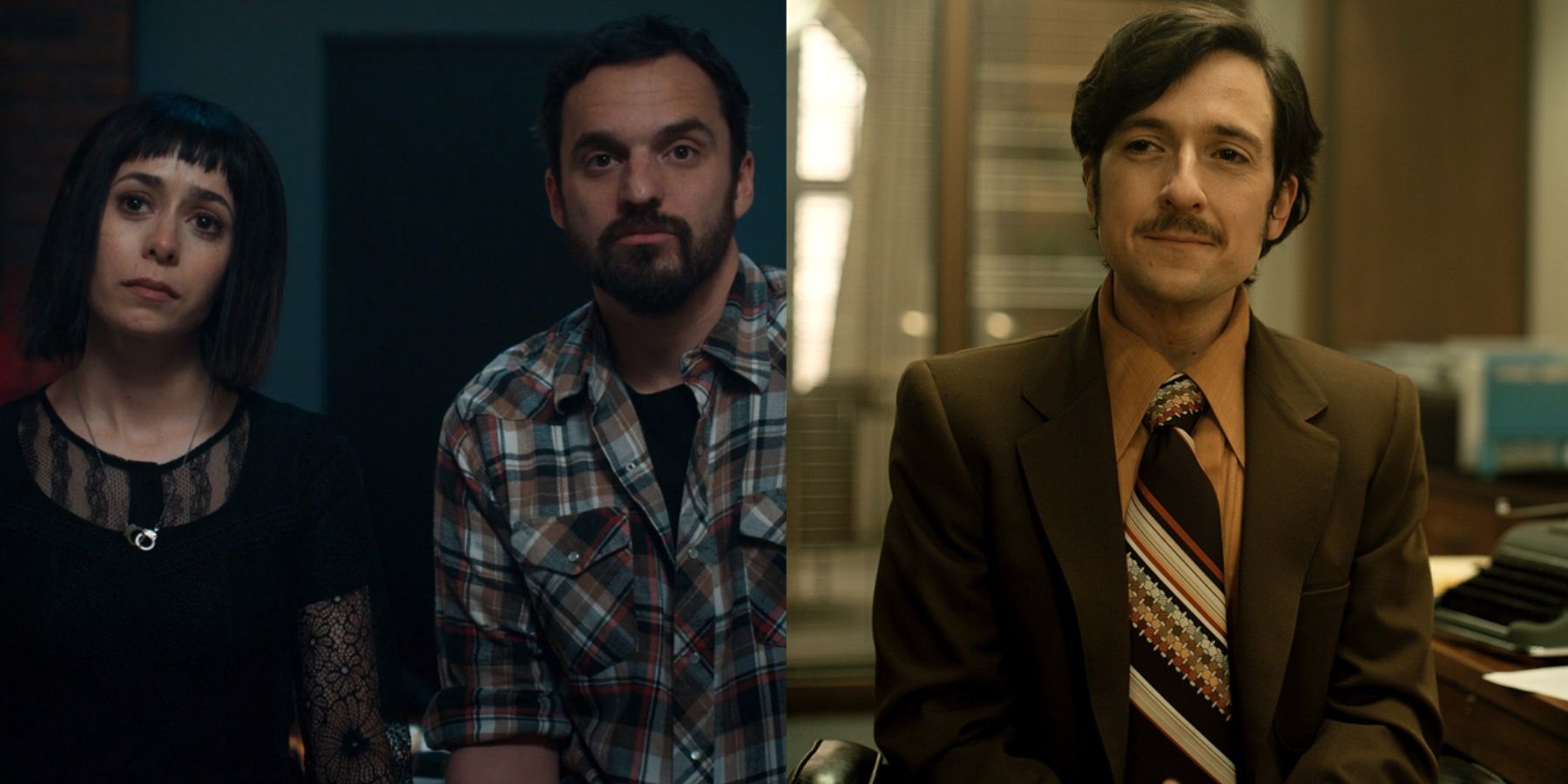 Split image of Jake Johnson and Cristin Milioti as Doc and Bean and Josh Brener as CW in Mythic Quest
