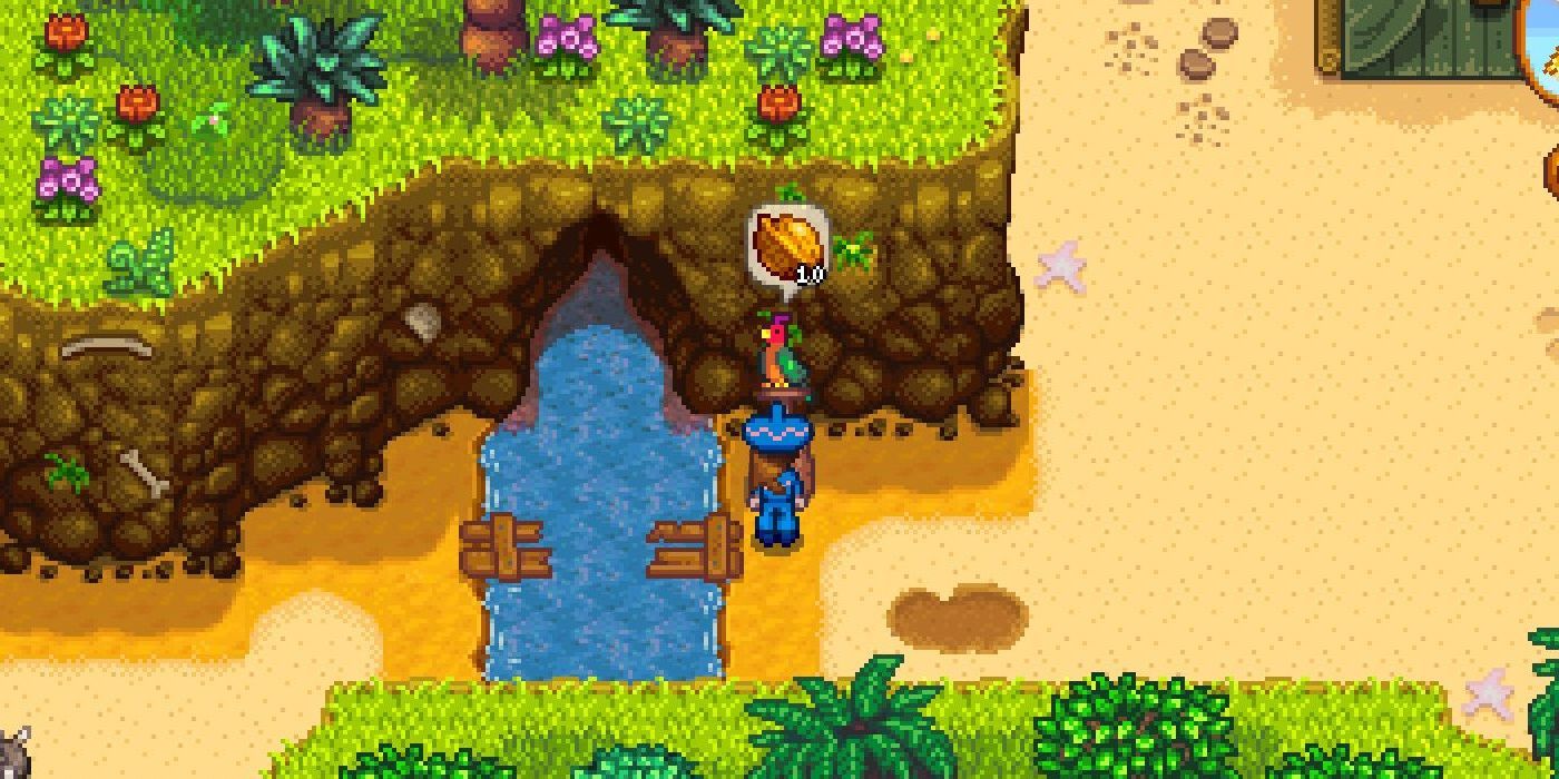 A parrot asking for Golden Walnuts in Stardew Valley