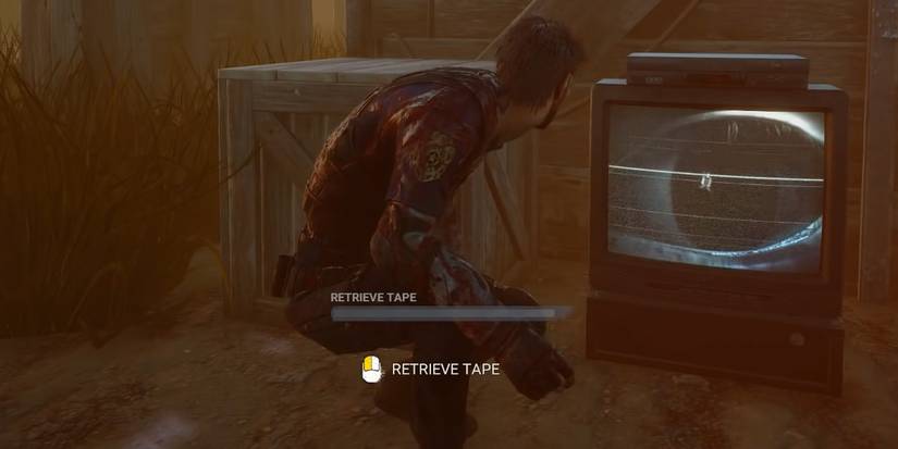 Survivor crouching in front of TV Dead by Daylight edit