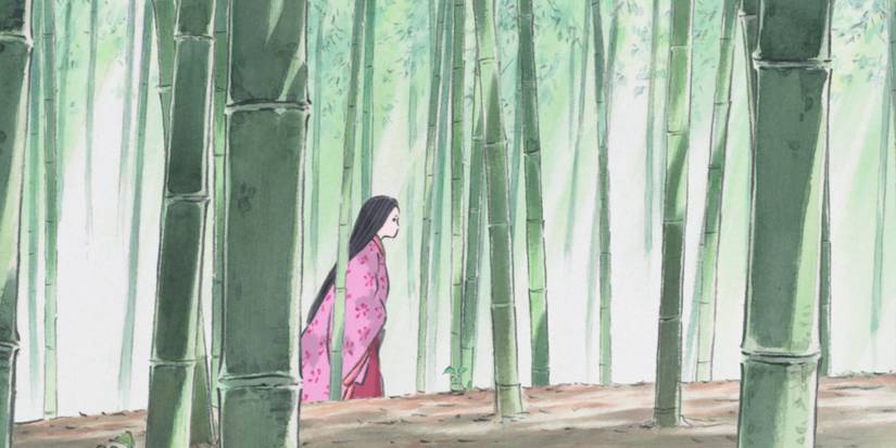 Princess Kaguya walking through a bamboo forest 