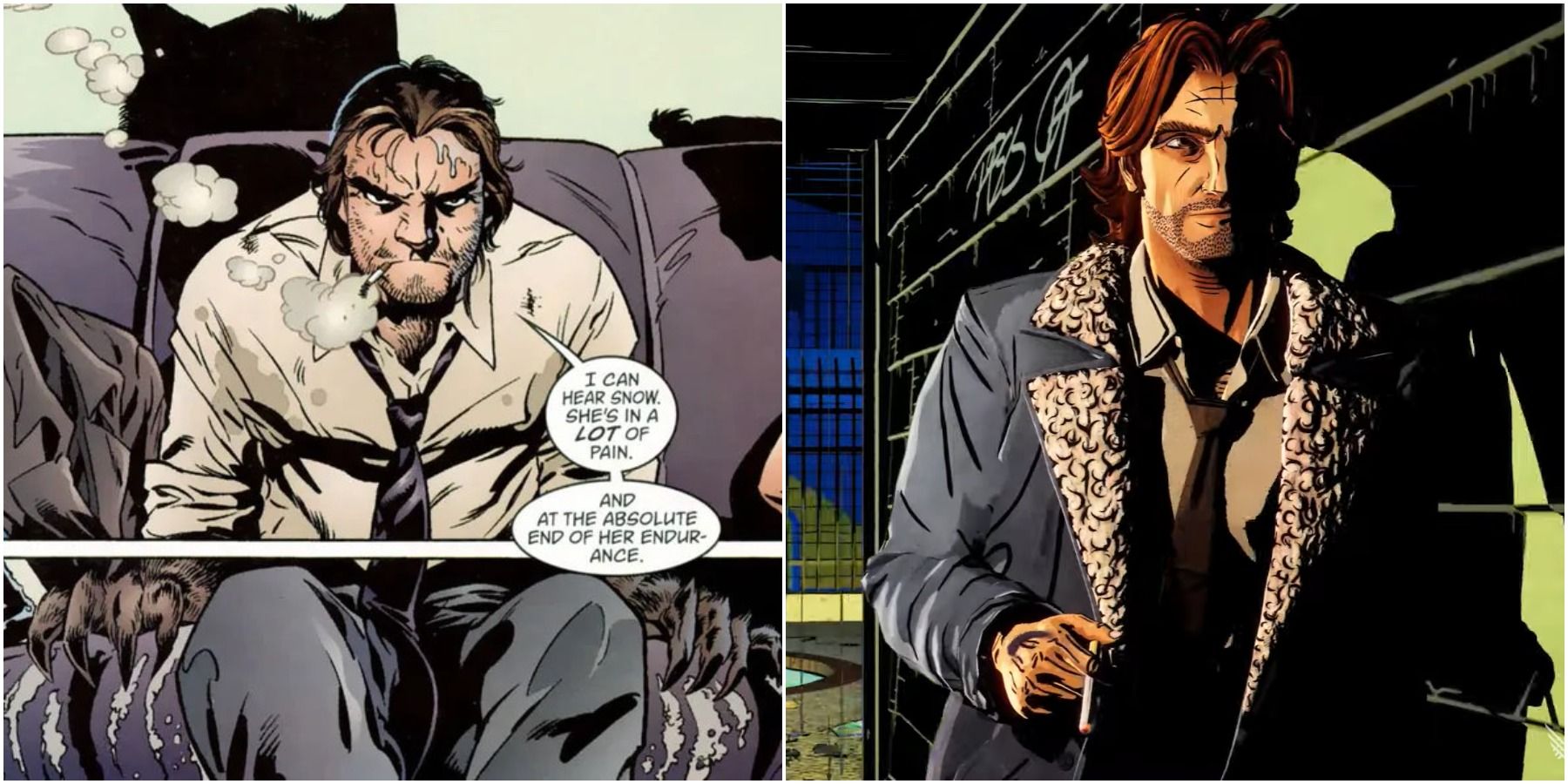 Split image of Bigby in comics and Bigby in game. 