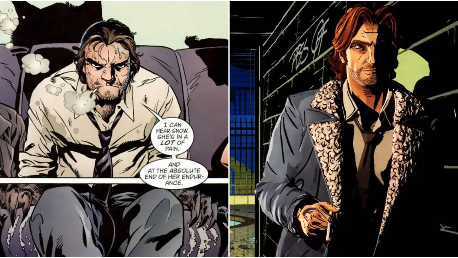 Split image of Bigby in comics and Bigby in game. 