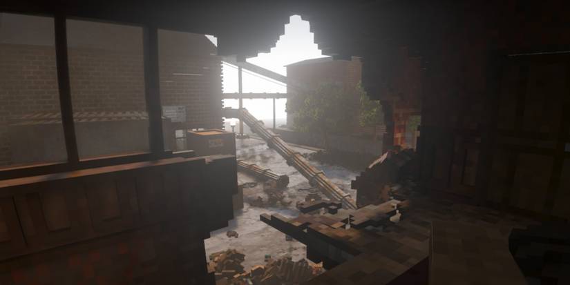 Teardown - A large hole has been smashed into a building.