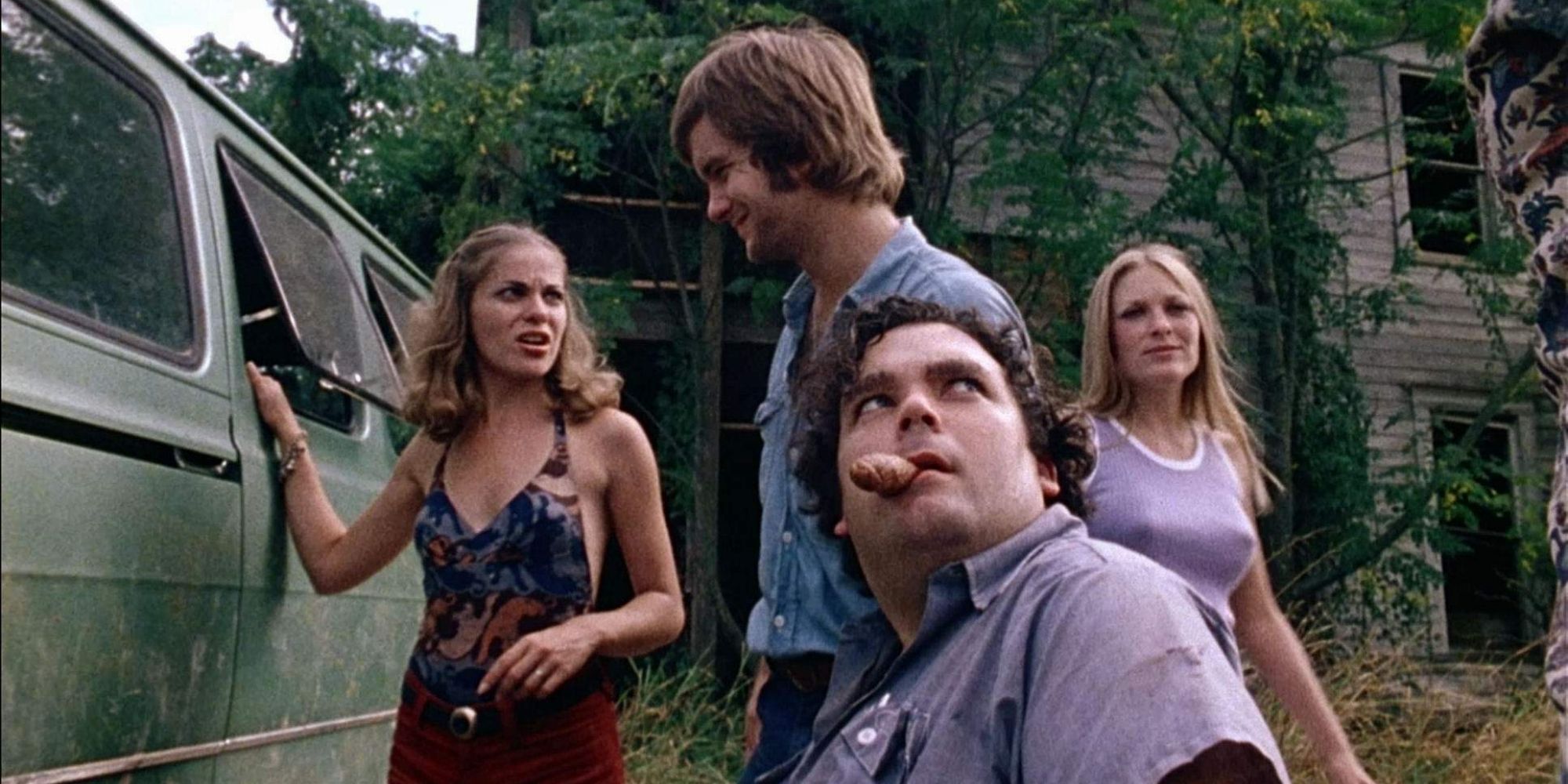 Sally, Franklin, and two other characters from The Texas Chain Saw Massacre