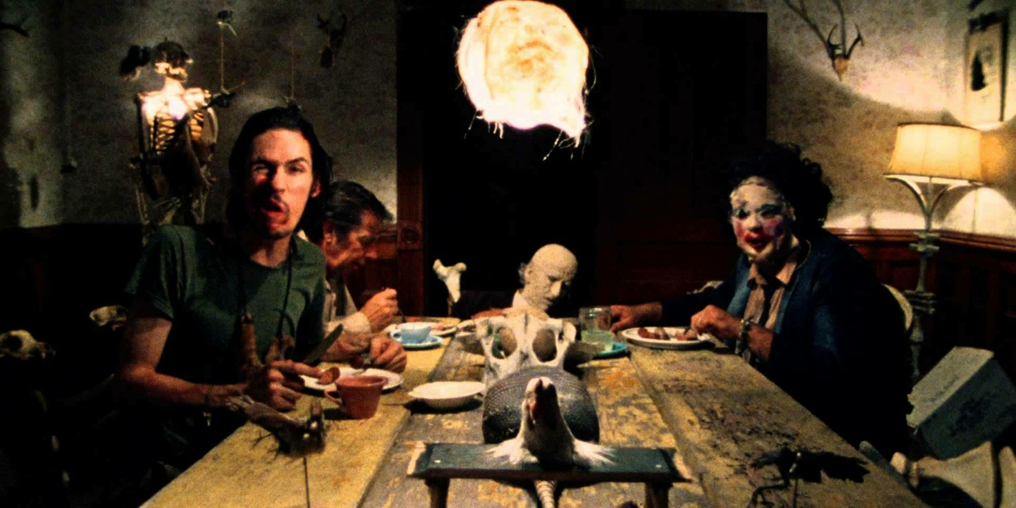 The dinner scene featuring Leatherface in The Texas Chain Saw Massacre