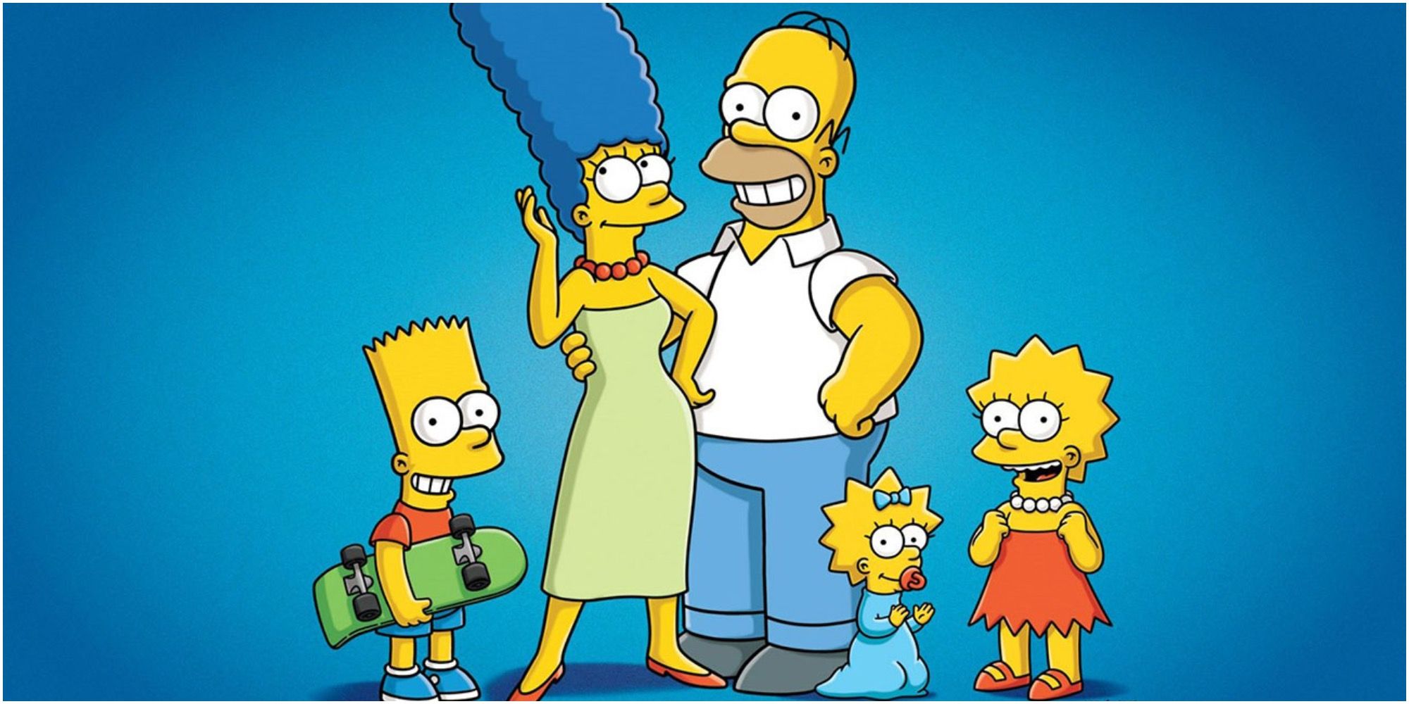 The Simpsons Pictures Of The Family In Front Of Blue Background