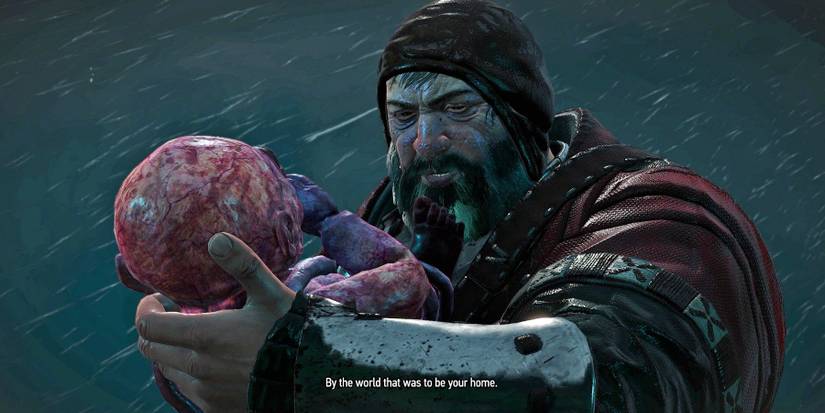 The Witcher 3 Wild Hunt bloody baron holding botchling ritual cutscene