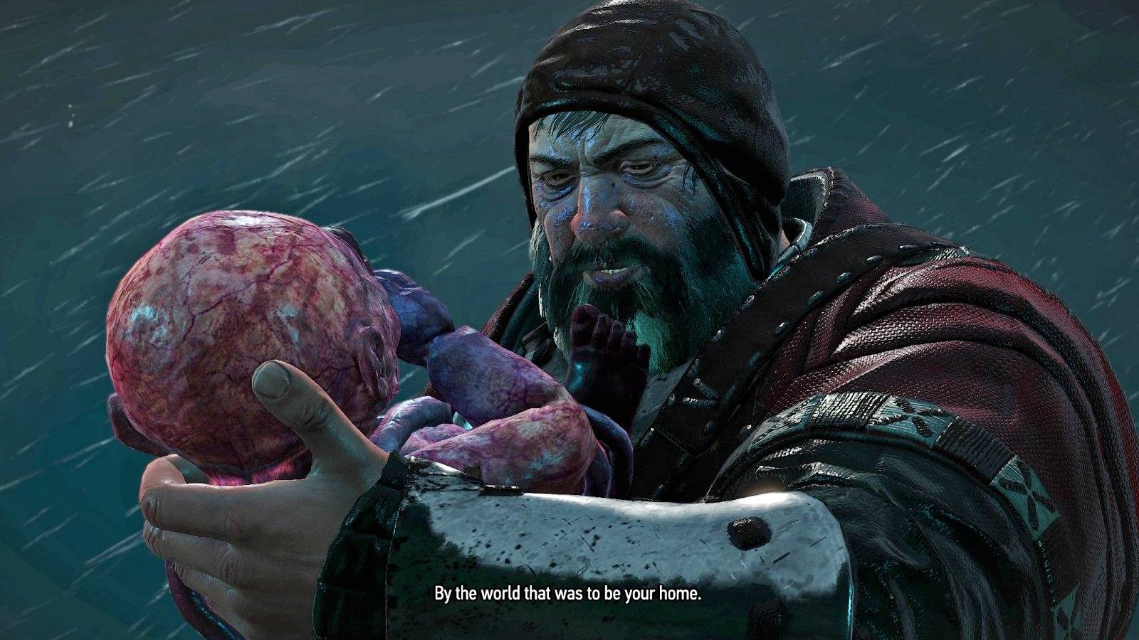 The Witcher 3 Wild Hunt bloody baron holding botchling ritual cutscene