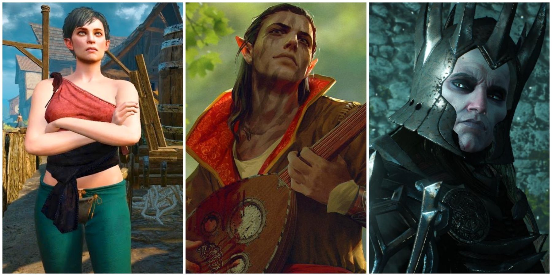 Split image 3 different types of elves in the Witcher video games. 