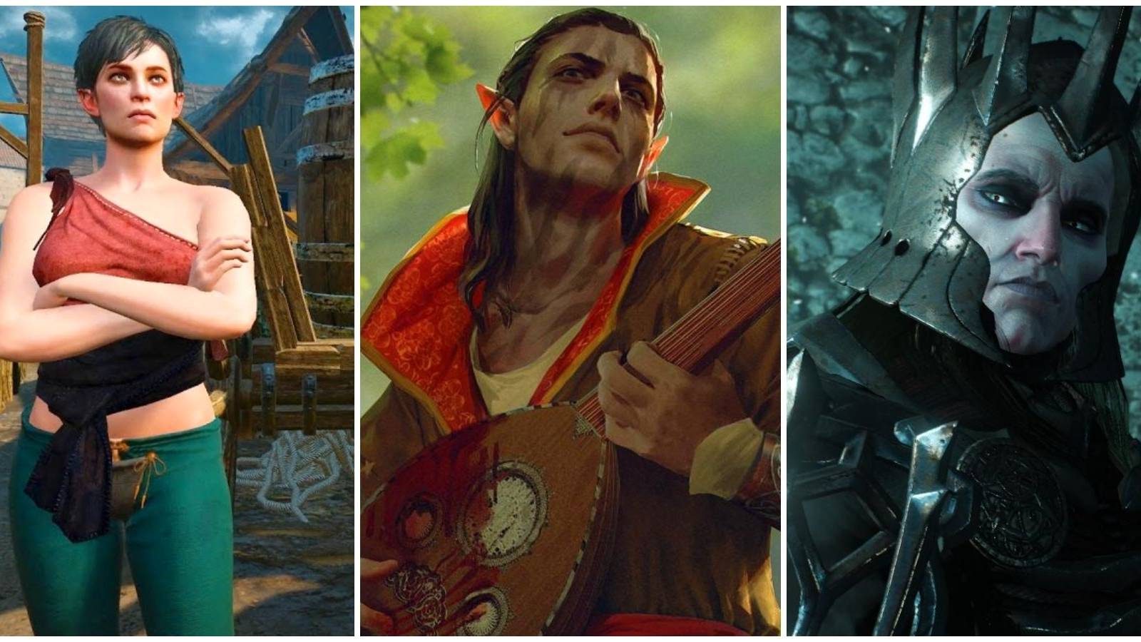 Split image 3 different types of elves in the Witcher video games. 