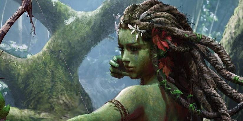  The Witcher a hamadryad shooting a bow in the forest.