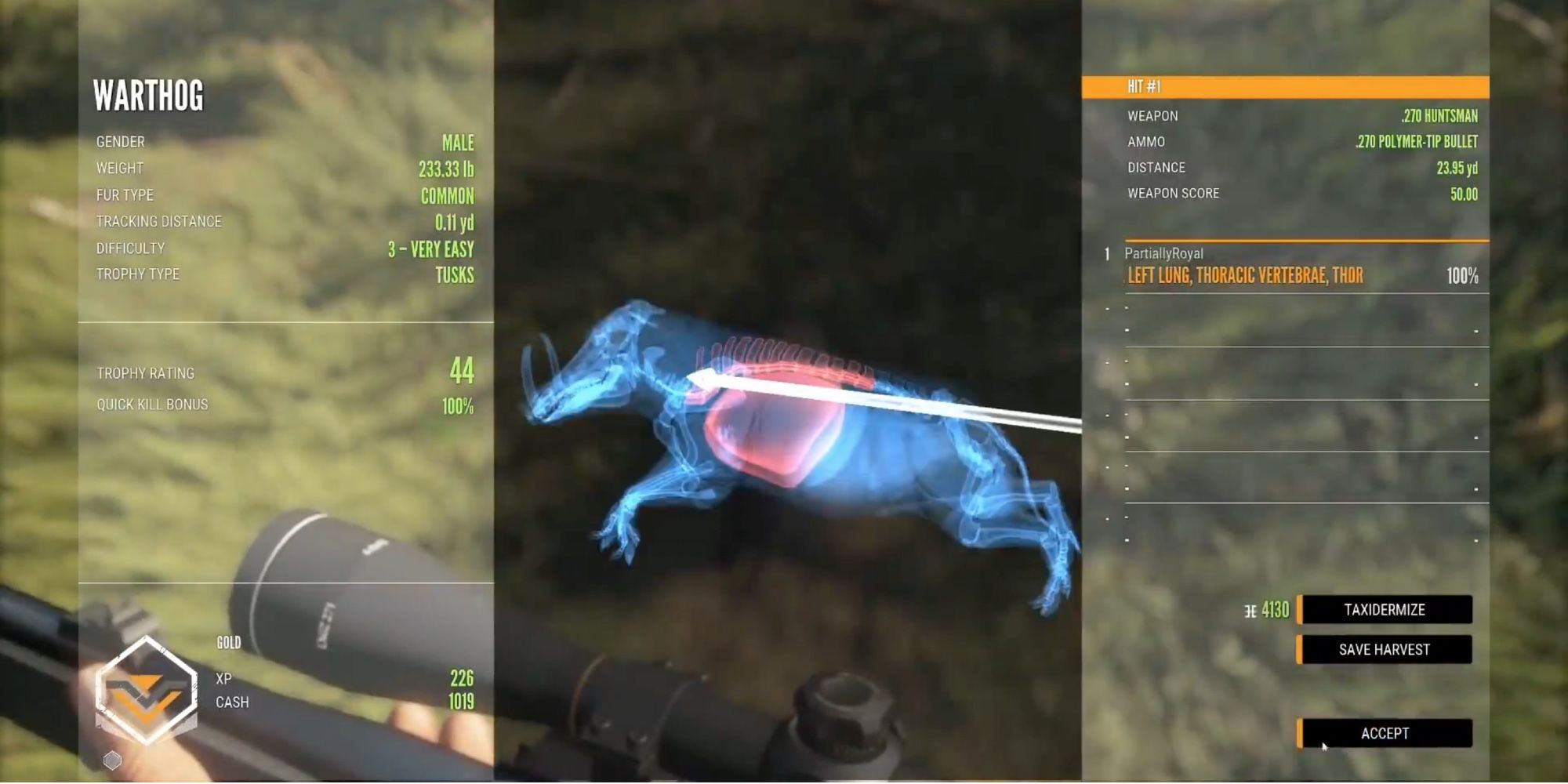 TheHunter - Call of the Wild - Use Appropriate Guns For Getting A Higher Score - Player uses .270 Huntsman to kill Warthog