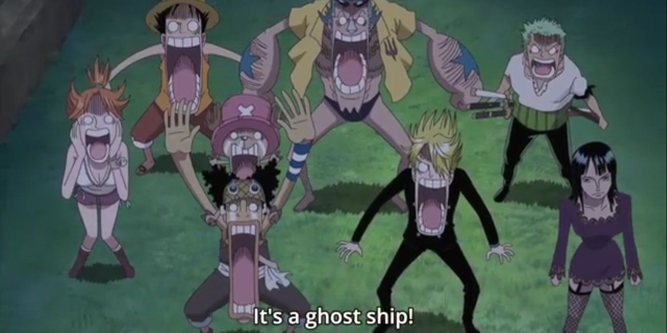 Straw Hats screaming at ghost ship