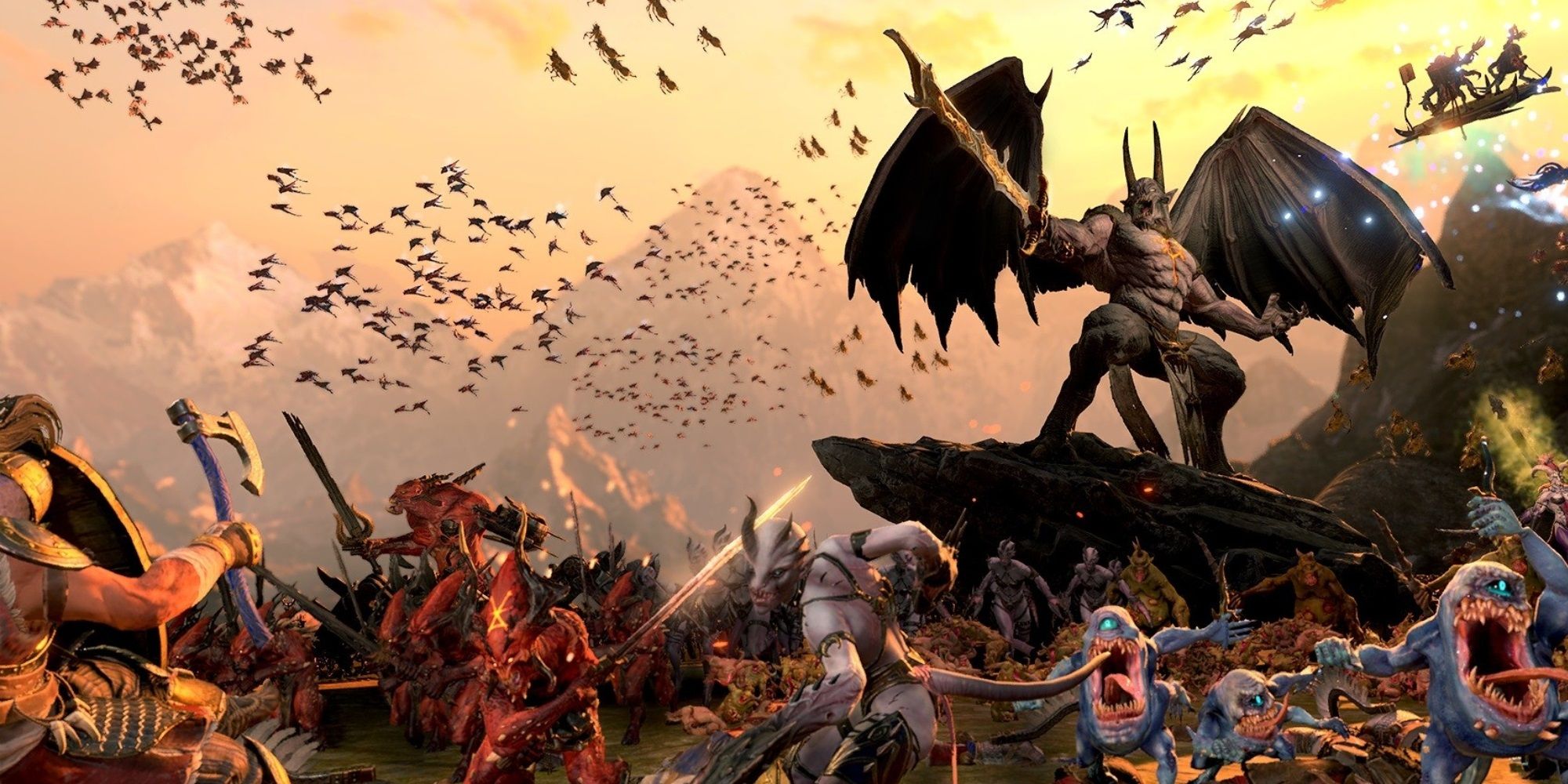 Total War Warhammer - Many species charging together.