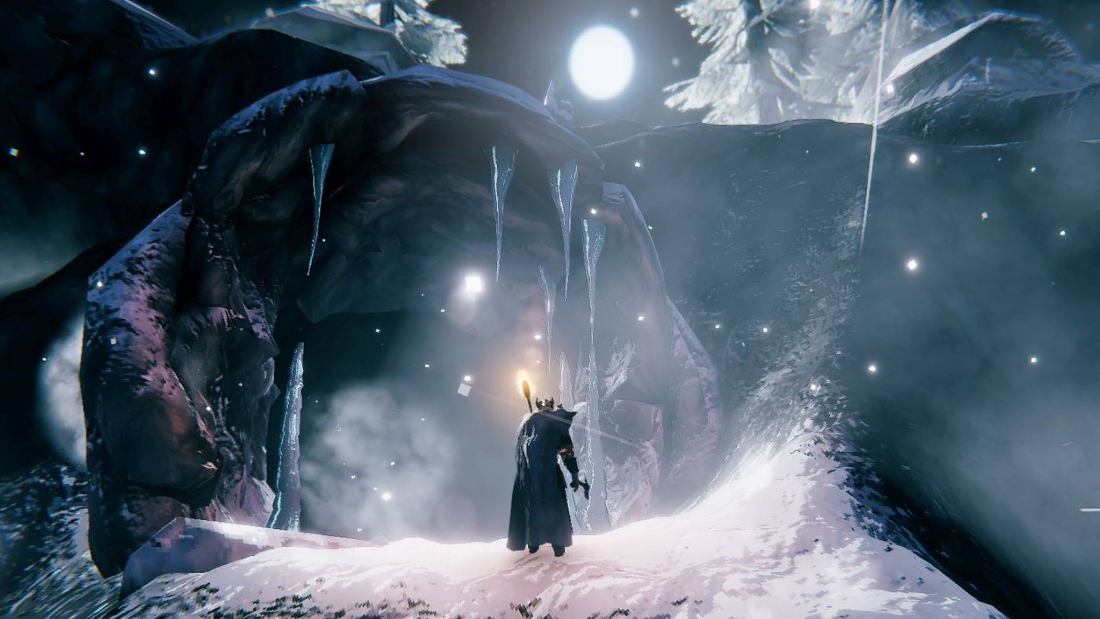 A Viking entering a Frost Cave dungeon in Valheim