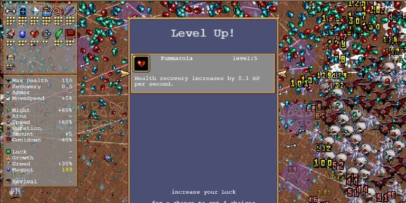 Vampire Survivors - Leveling Up With Only One Upgrade Left