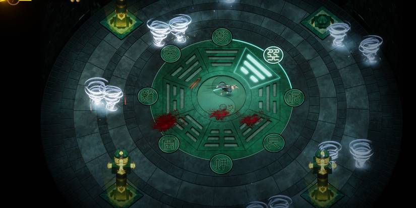 Warm Snow - The player running away from multiple miniature tornadoes.