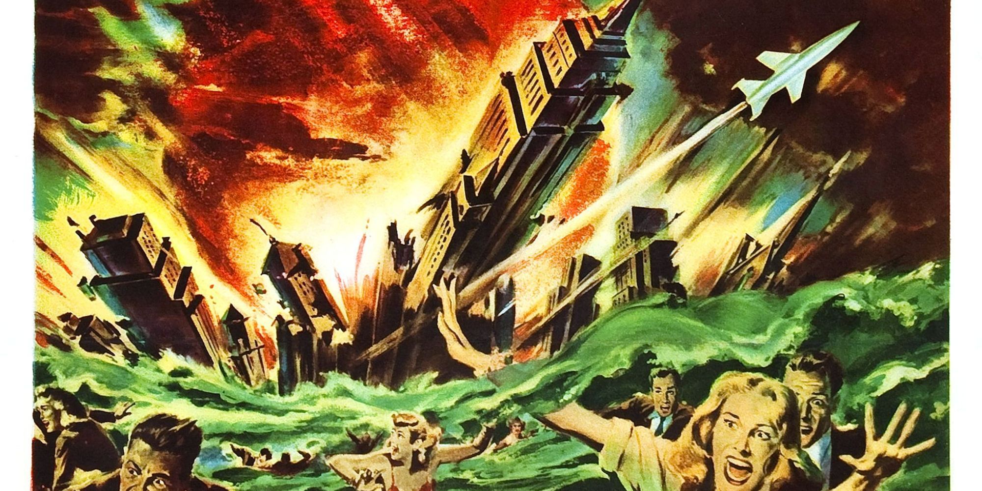 People run in terror as the city is destroyed in the theatrical poster for When Worlds Collide