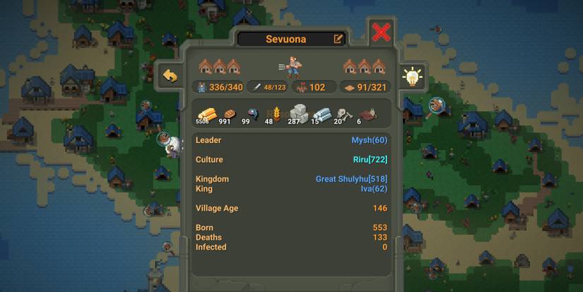 Village resource screen in Worldbox - God Simulator