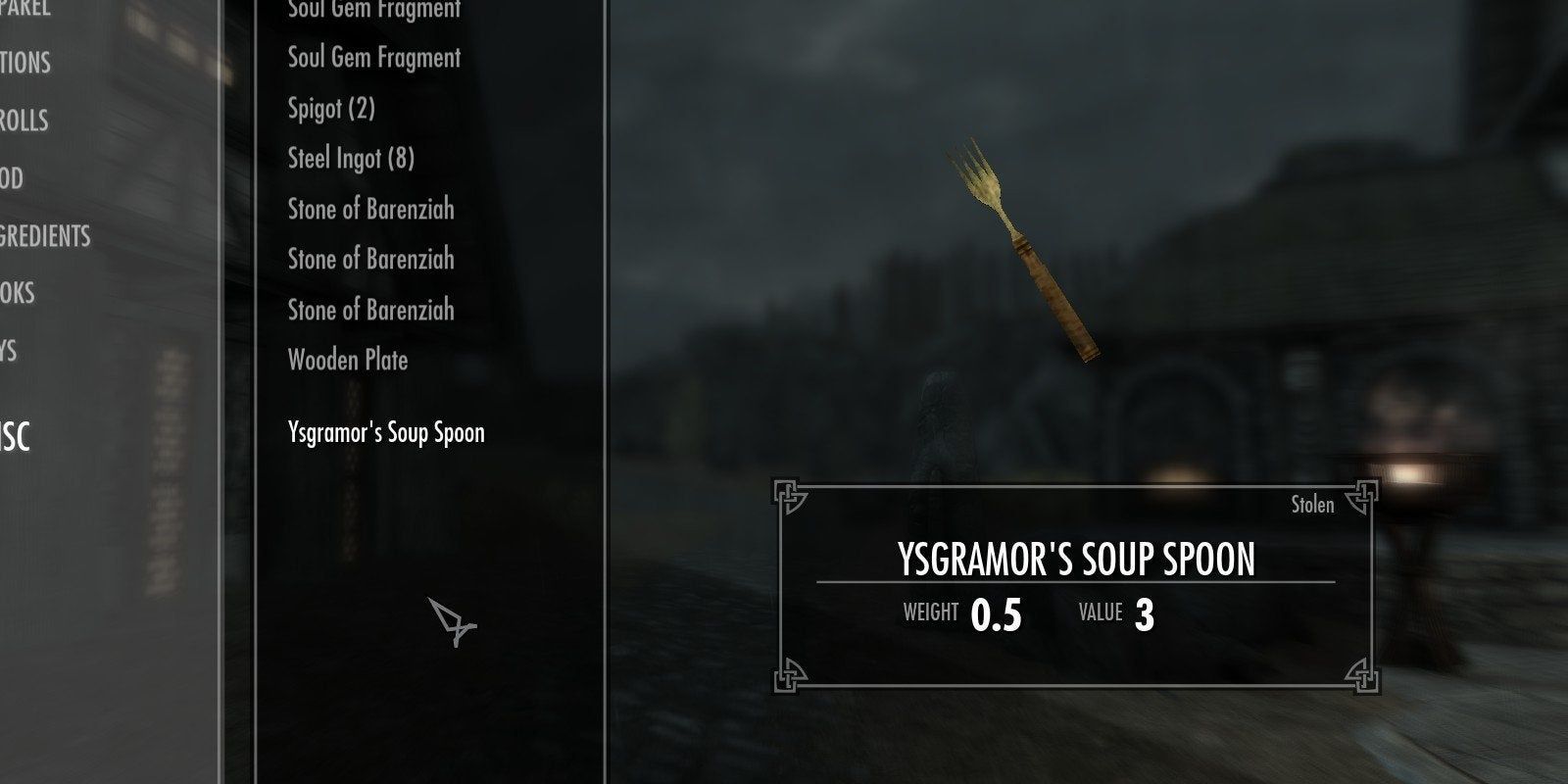 Ysgramor's Soup Spoon selected in the inventory