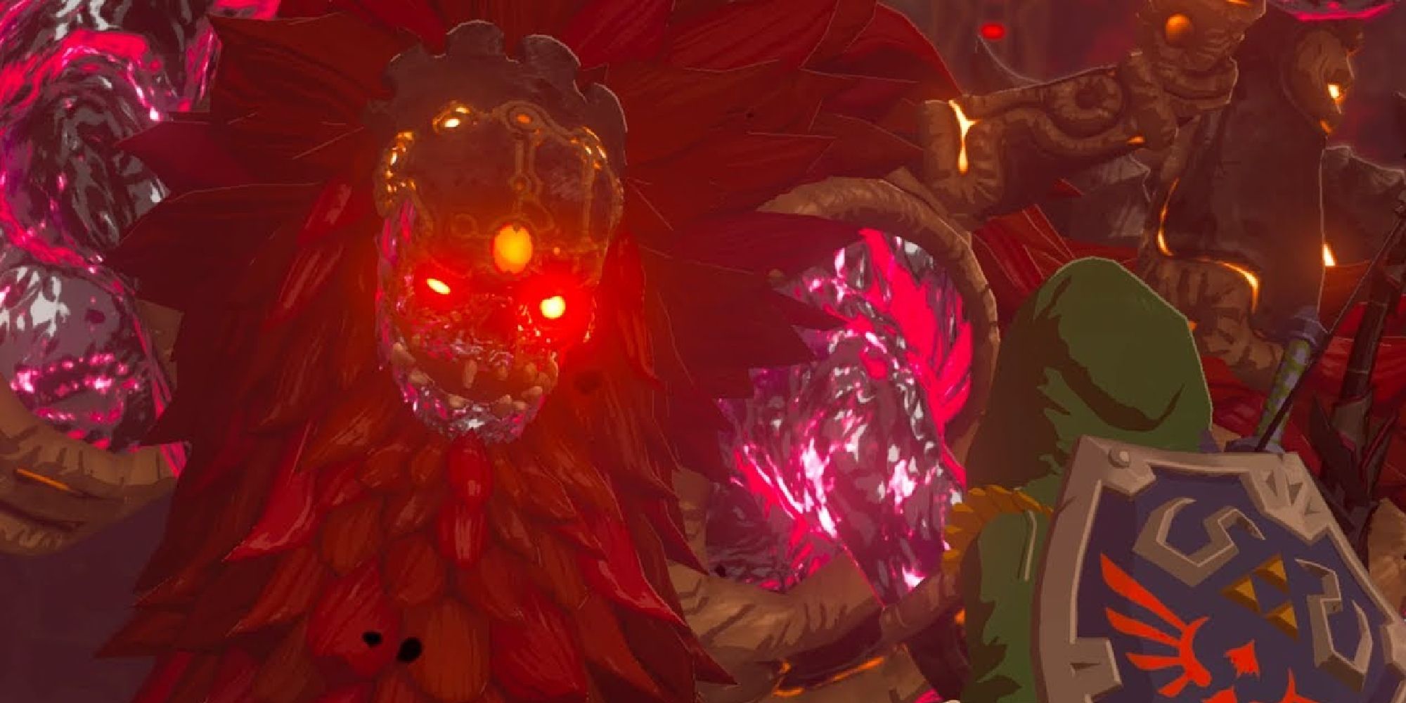 Calamity Ganon staring down at Link in Breath of the Wild