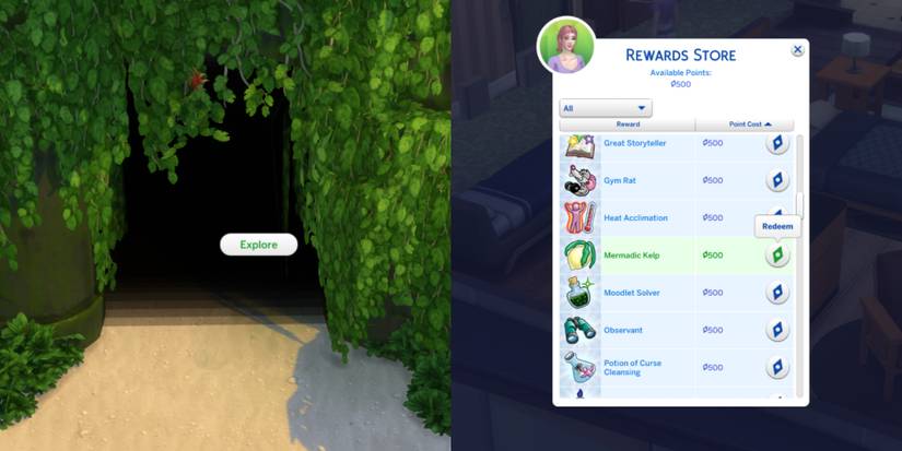 a cave and the reward store in the sims 4