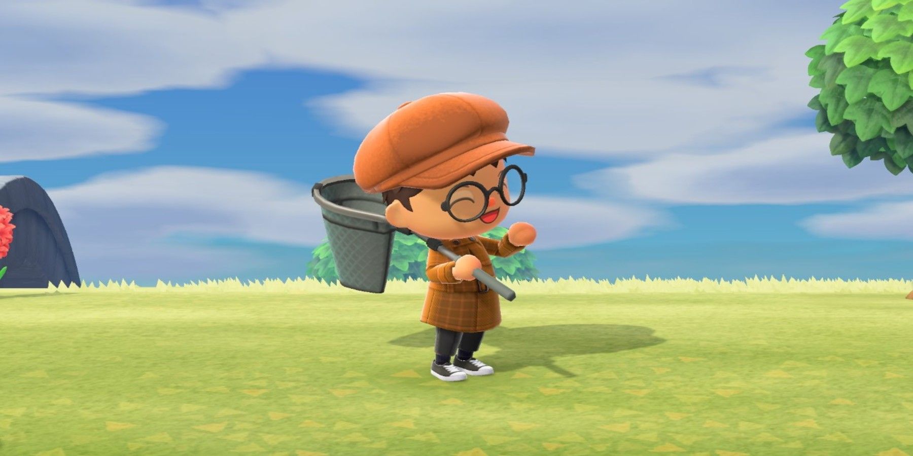 villager holding a bug net in animal crossing new horizons