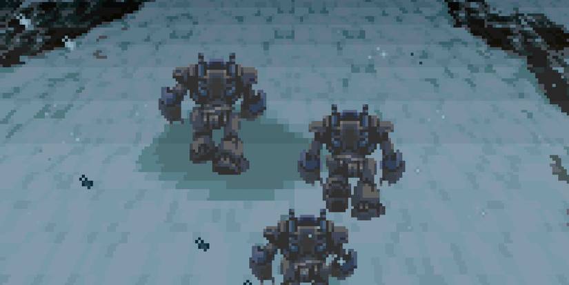 The opening sequence of Final Fantasy 6, featuring three suits of magitek armor marching across a tundra.